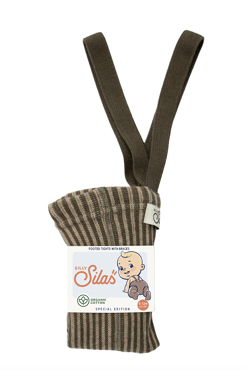 Silly Silas Spezialausgabe Strumpfhose mit Füßen „Seaweed Brown x Peanut Stripe“, Verschiedene