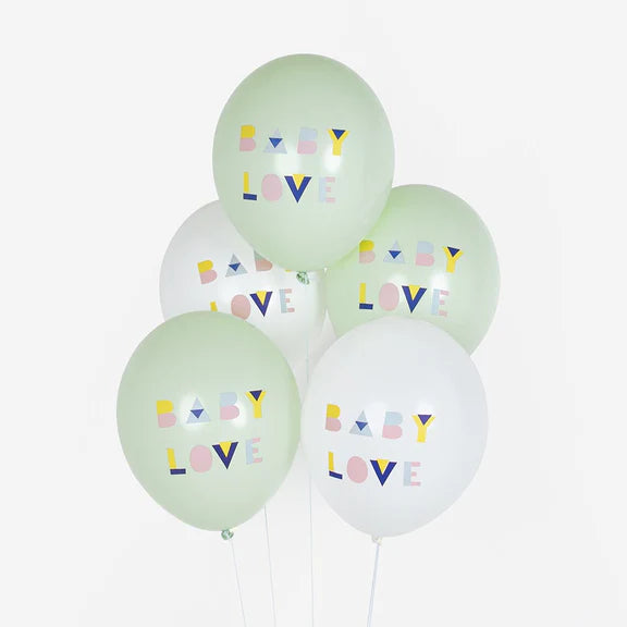 Latex Balloons, Set of 5 ''Baby Love'' Mint