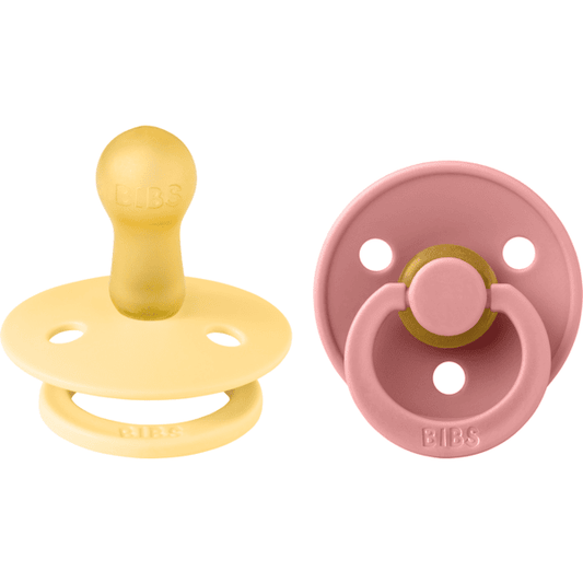 Schnuller rund ''Pale Butter und Dusty Pink'', verschiedene Größen