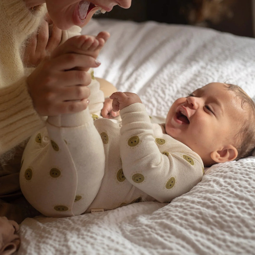 Smile Faces Onesie ''Oat'', Organic Cotton