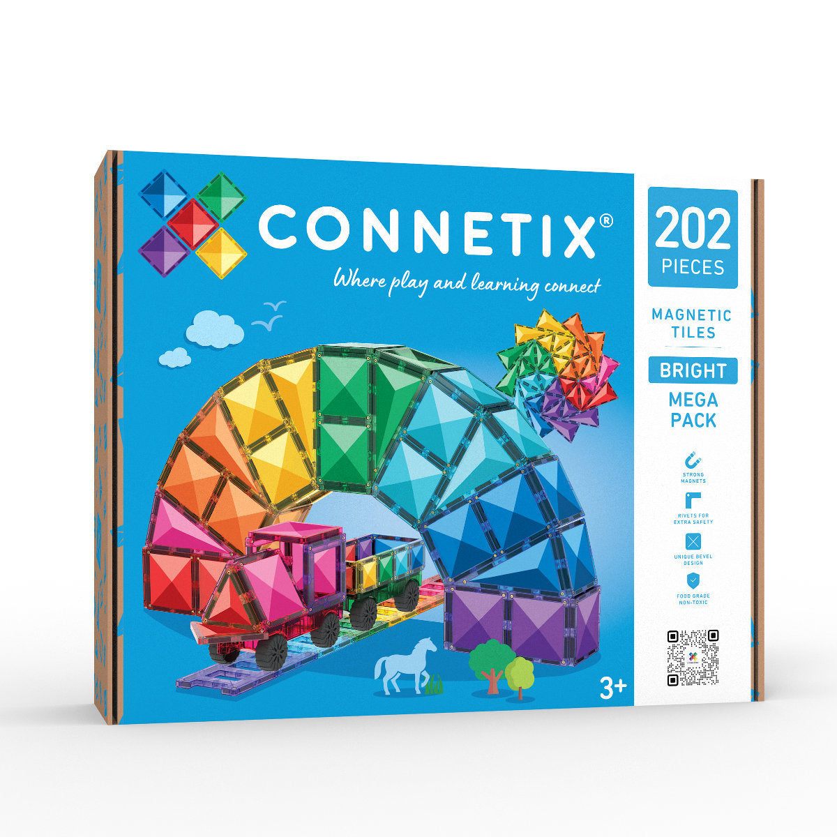 Connetix 202-teiliges Bright-Megapaket mit Magnetbausteinen