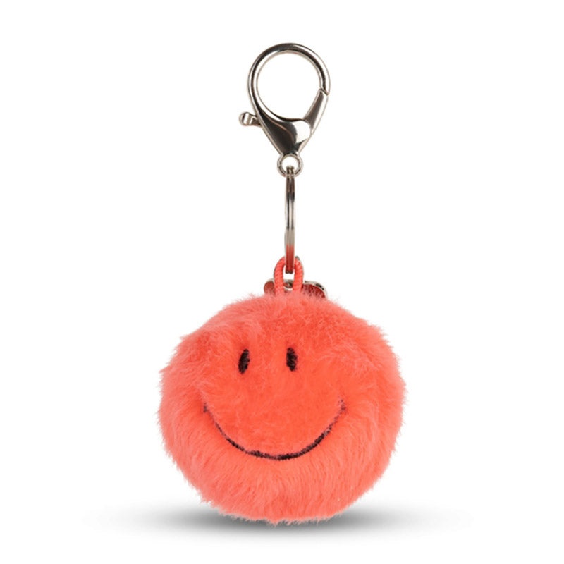 Smiley ECO Fuzzy Keychain, Bright Coral