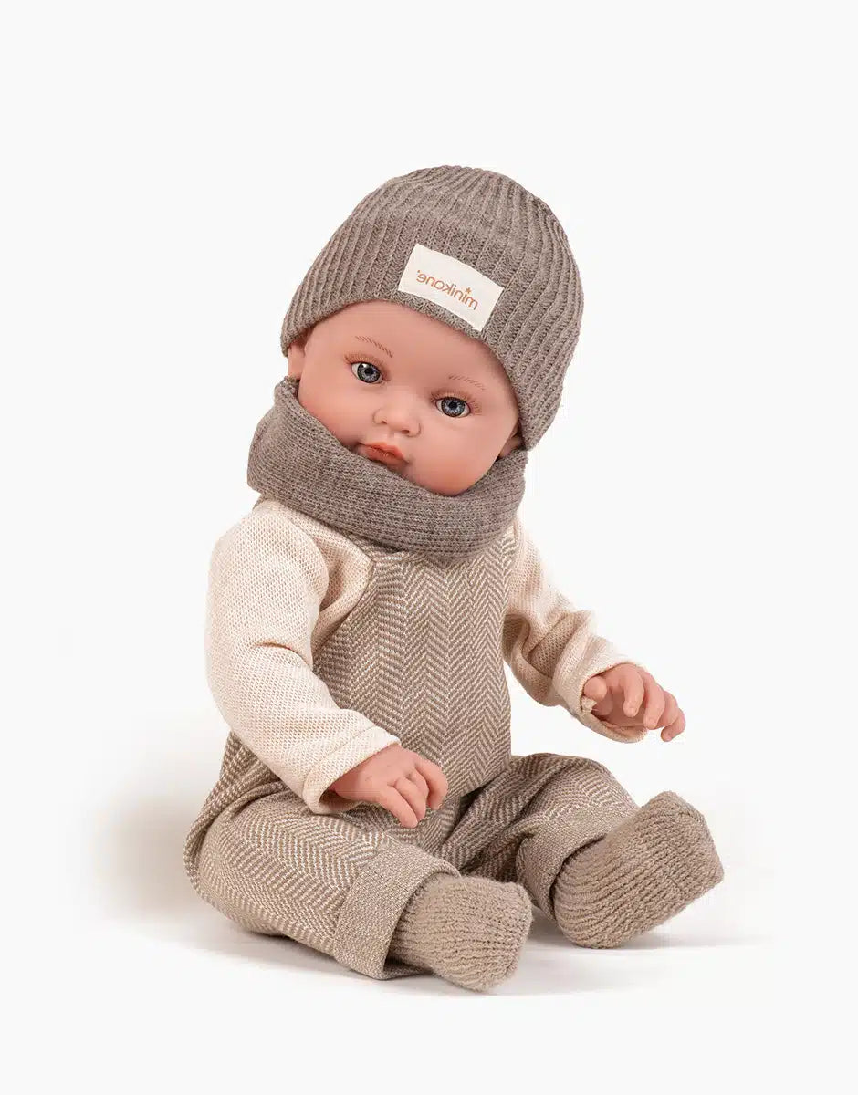 Minikane Bambini Doll ''Yann'' 47cm in Beige Chevron Overalls