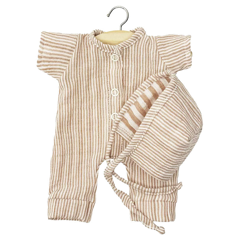 Baby Doll Onesie and Bonnet ''Beige Stripe''