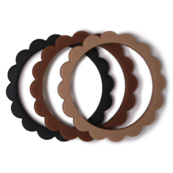 Blumen-Beißarmband ''Schwarz, Natur, Karamell''