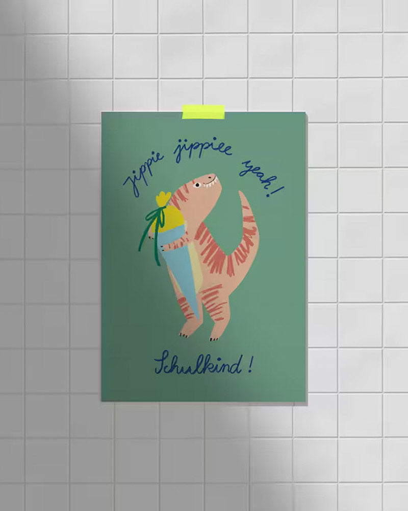 Schulkind Dino-Postkarte