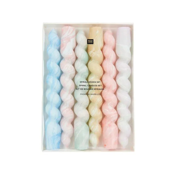 Spiral Marbled Candles, Set of 6