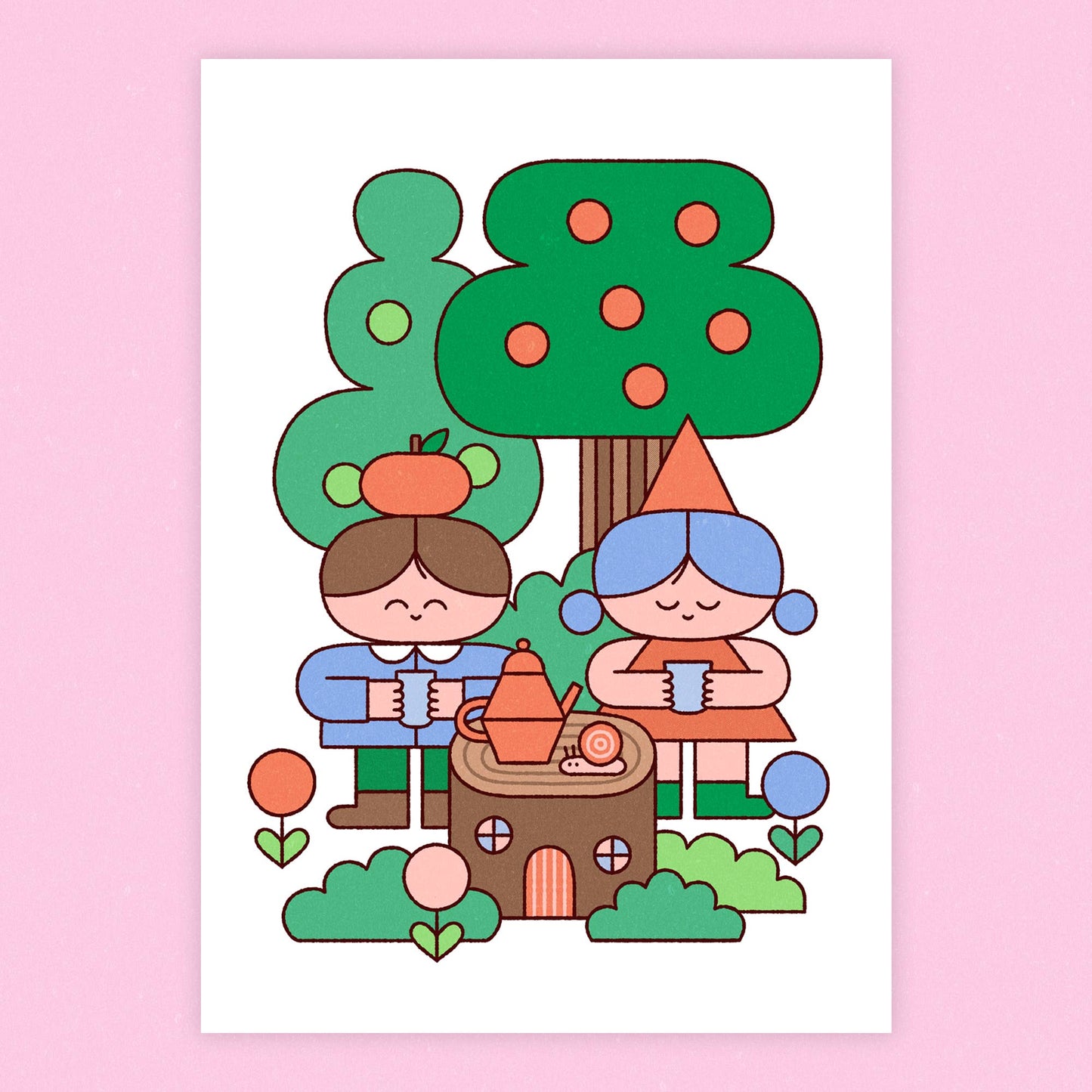 Postkarte, Wald-Teeparty