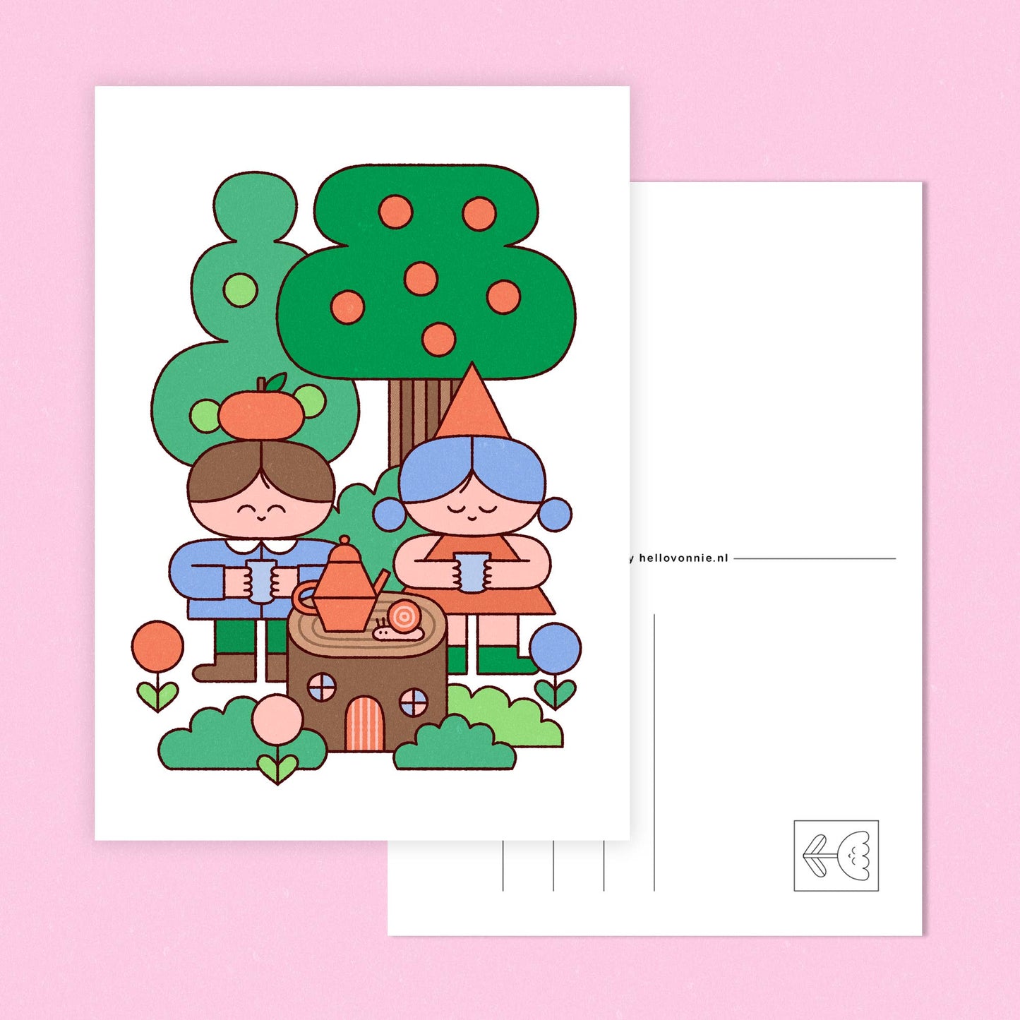 Postkarte, Wald-Teeparty