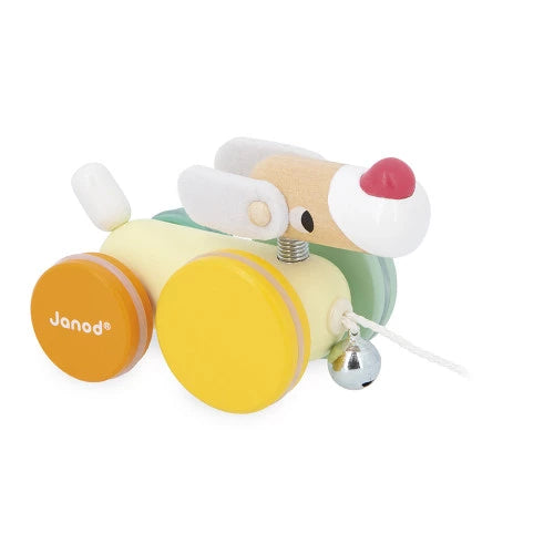Children's toy with colorful wheels and a white handle 