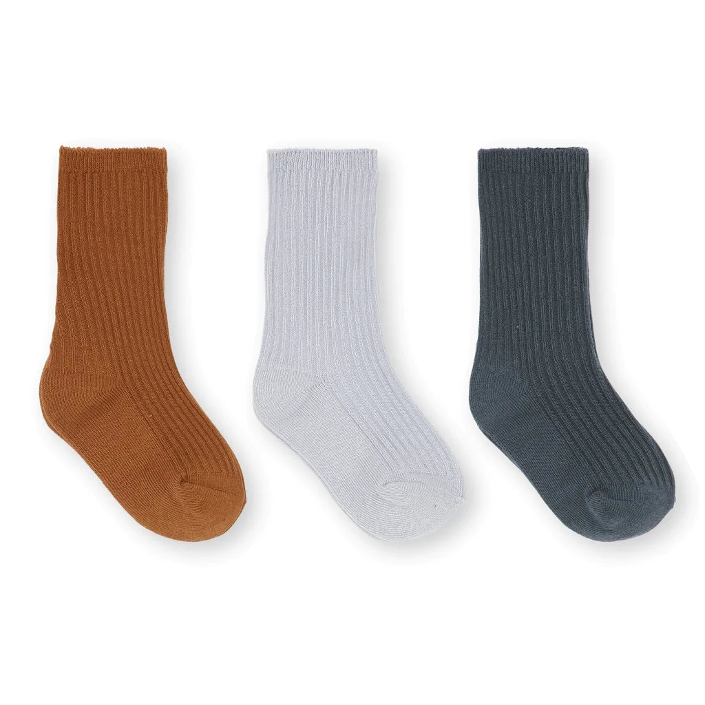 3 Pack Rib Socks  ''Leather, Pearl, Magnet''