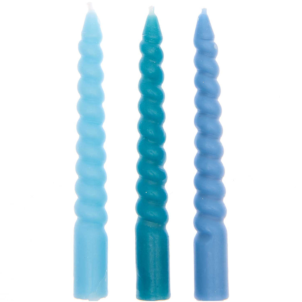 Spiral Candles ''Smokey Blue Mix'', Set of 10