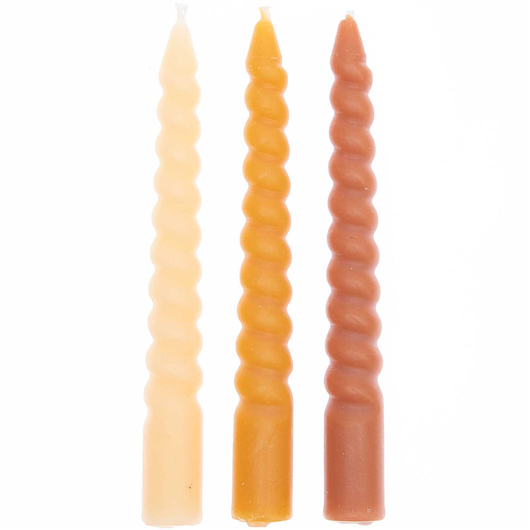 Spiral Candles ''Mustard Mix'', Set of 10