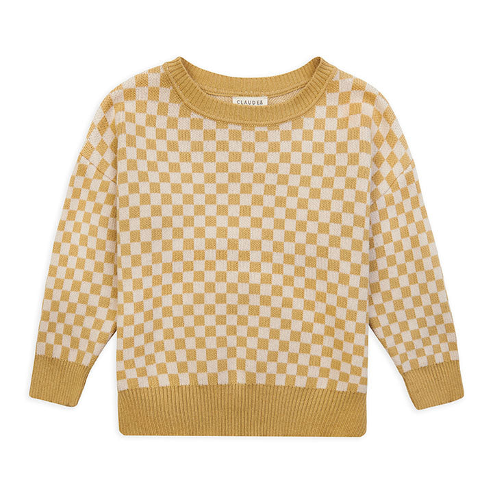 Schachbrett-Pullover „Ocker“ 3 - 4 Jahre / 98 - 104