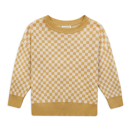 Schachbrett-Pullover „Ocker“ 3 - 4 Jahre / 98 - 104
