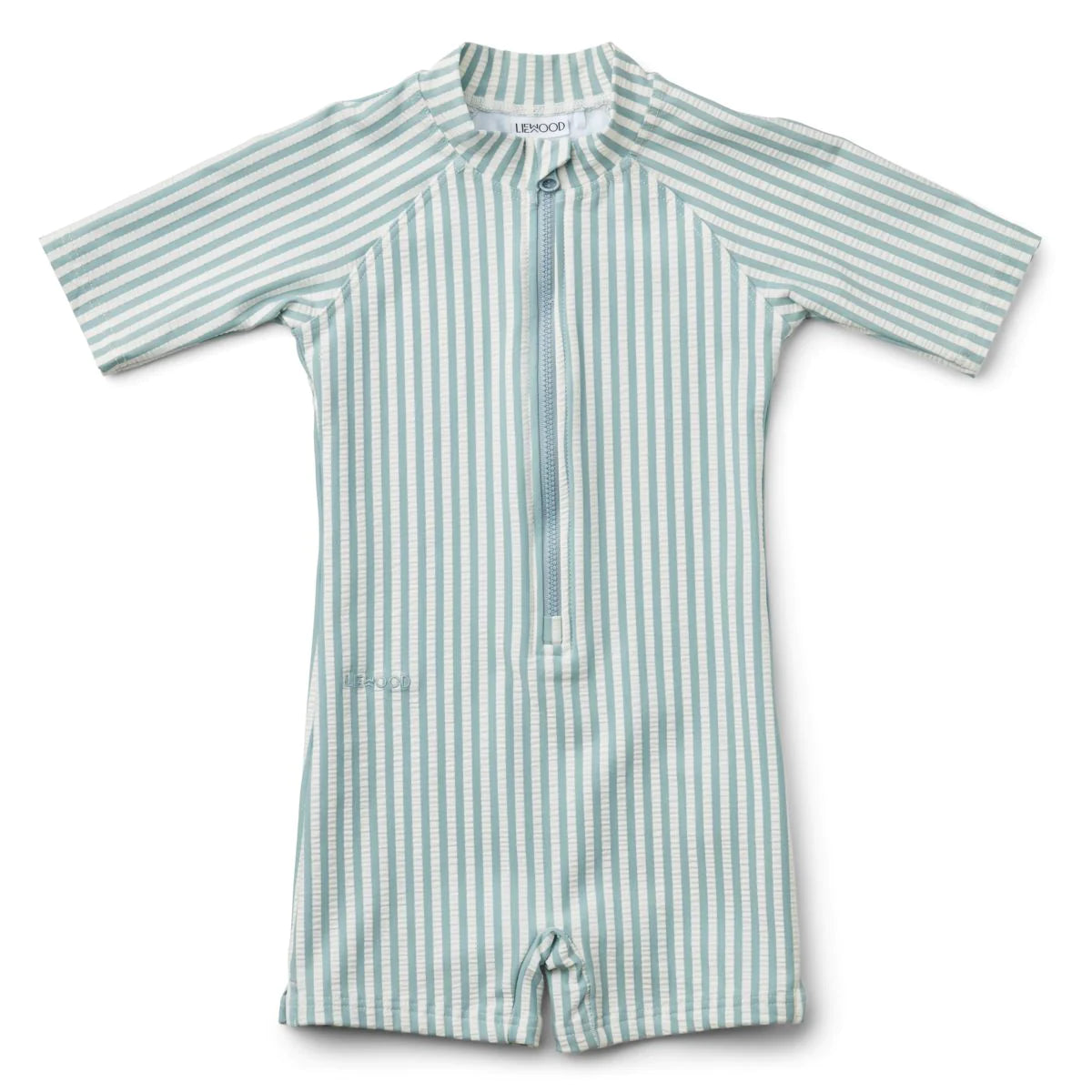 UV Swim Jumpsuit Seersucker ''Sea Blue / White''