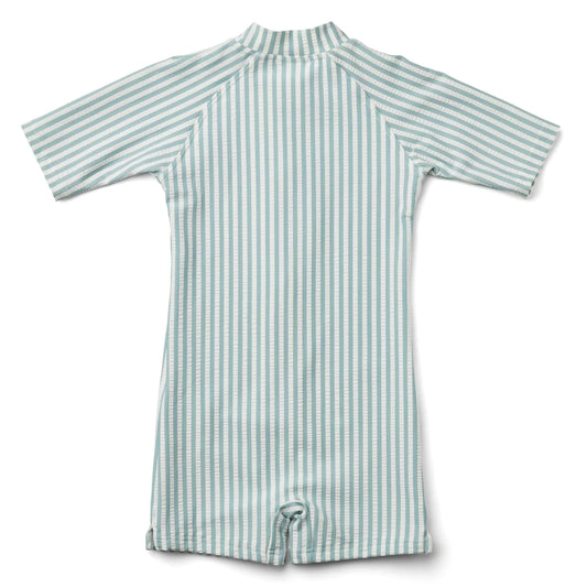 UV Swim Jumpsuit Seersucker ''Sea Blue / White''