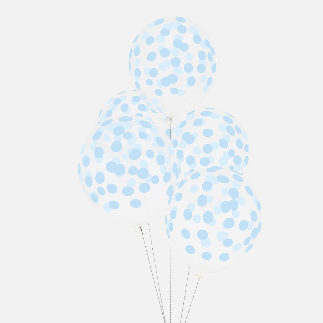 Latex Balloons, Set of 5 ''Confetti Blue''