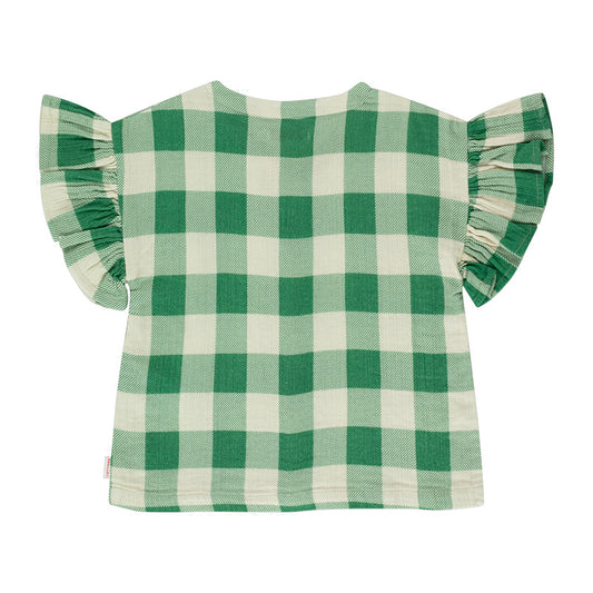 Großkariertes Rüschenhemd ''Light Cream / Pine Green''