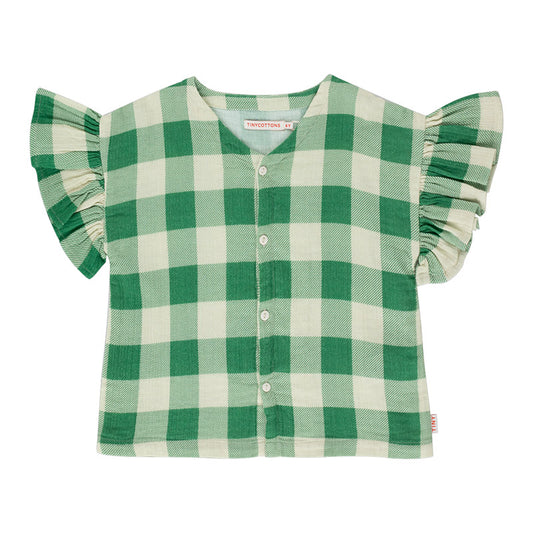 Großkariertes Rüschenhemd ''Light Cream / Pine Green''