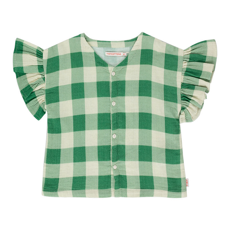 Big Check Frills Shirt ''Light Cream / Pine Green''