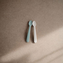 Load image into Gallery viewer, Silicone Baby Feeding Spoon Set &#39;&#39;Cambridge Blue / Shifting Sand&#39;&#39;
