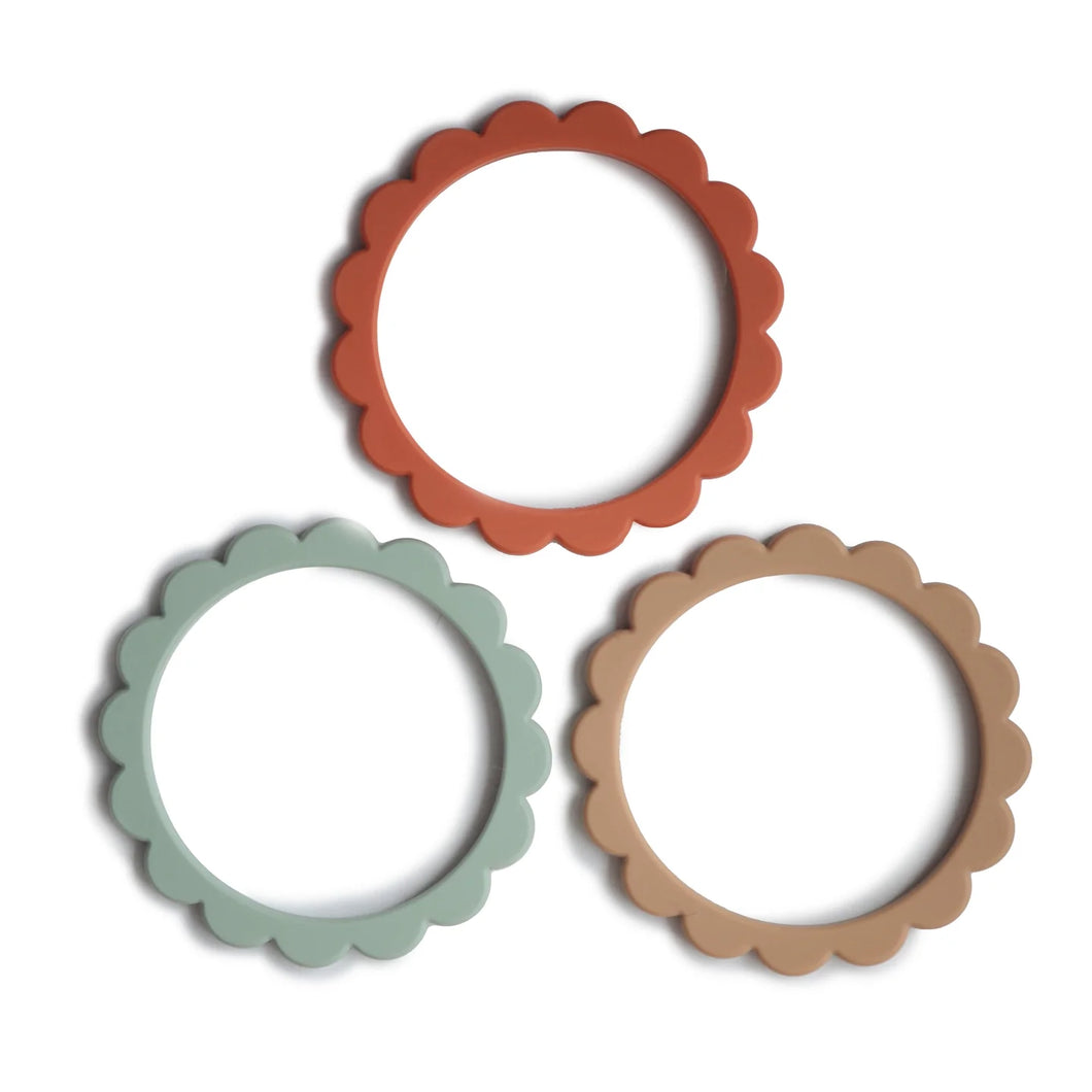 Blumen Beißring Armband ''Cambridge Blue, Clementine, Natural''