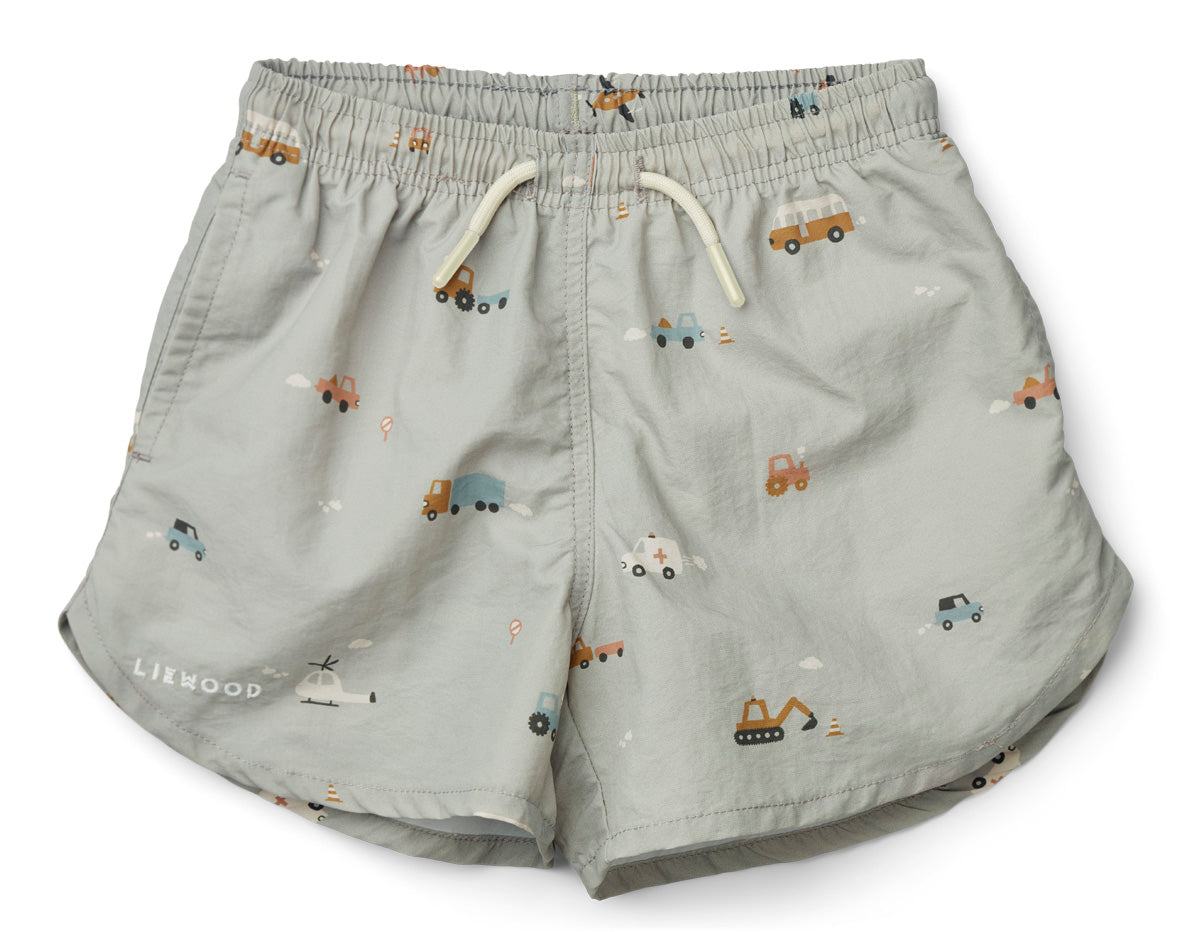 Children's Swimshorts, Vehicles / Dove Blue Mix