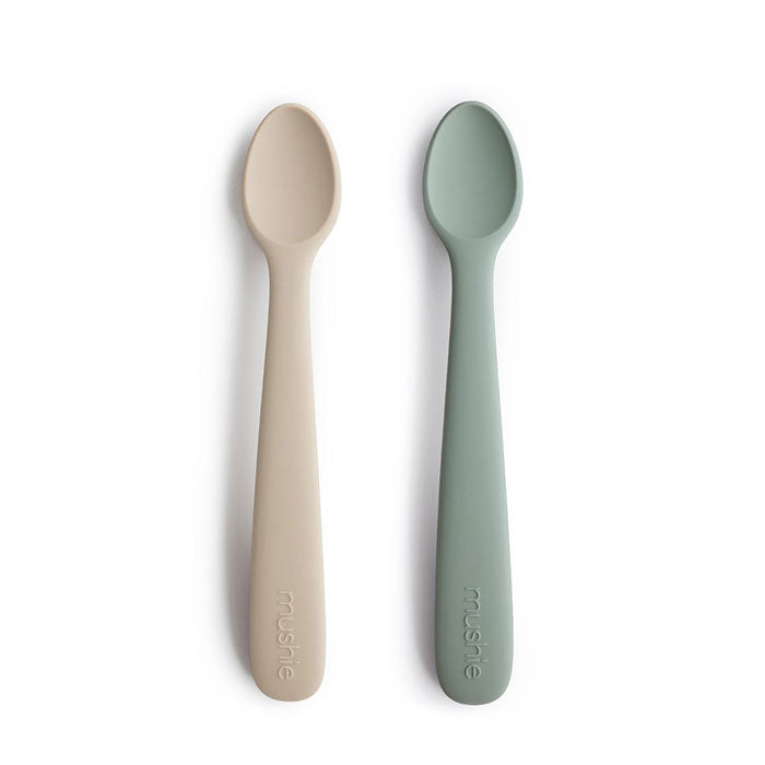 Silicone Baby Feeding Spoon Set ''Cambridge Blue / Shifting Sand''