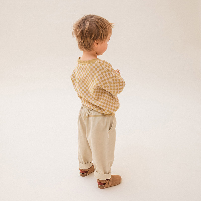 Schachbrett-Pullover „Ocker“ 3 - 4 Jahre / 98 - 104