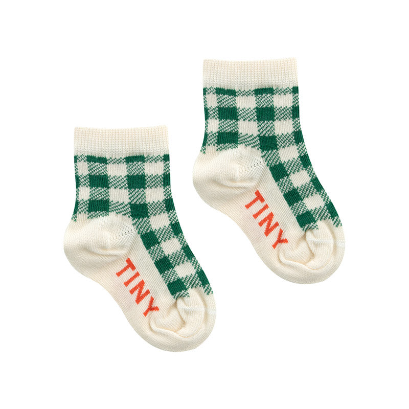 Check Quarter Baby Socks ''Light Green / Pine Green''